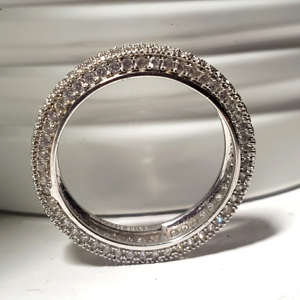 Sterling Silver Ring Diamond Encrusted Band Boho Bling Antique Look Woman NWOT